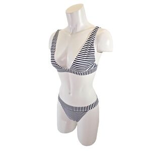 Tobi Womens S/M Navy Striped 2-Piece Bikini Top & Bottoms Swimsuit Swim Set EUC